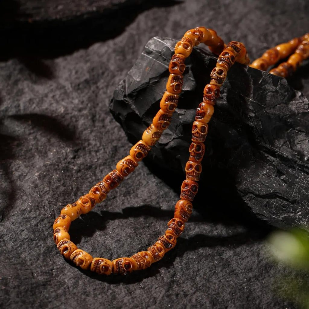 Dharma Deer Bone Skull Necklace 108 Mala Beads
