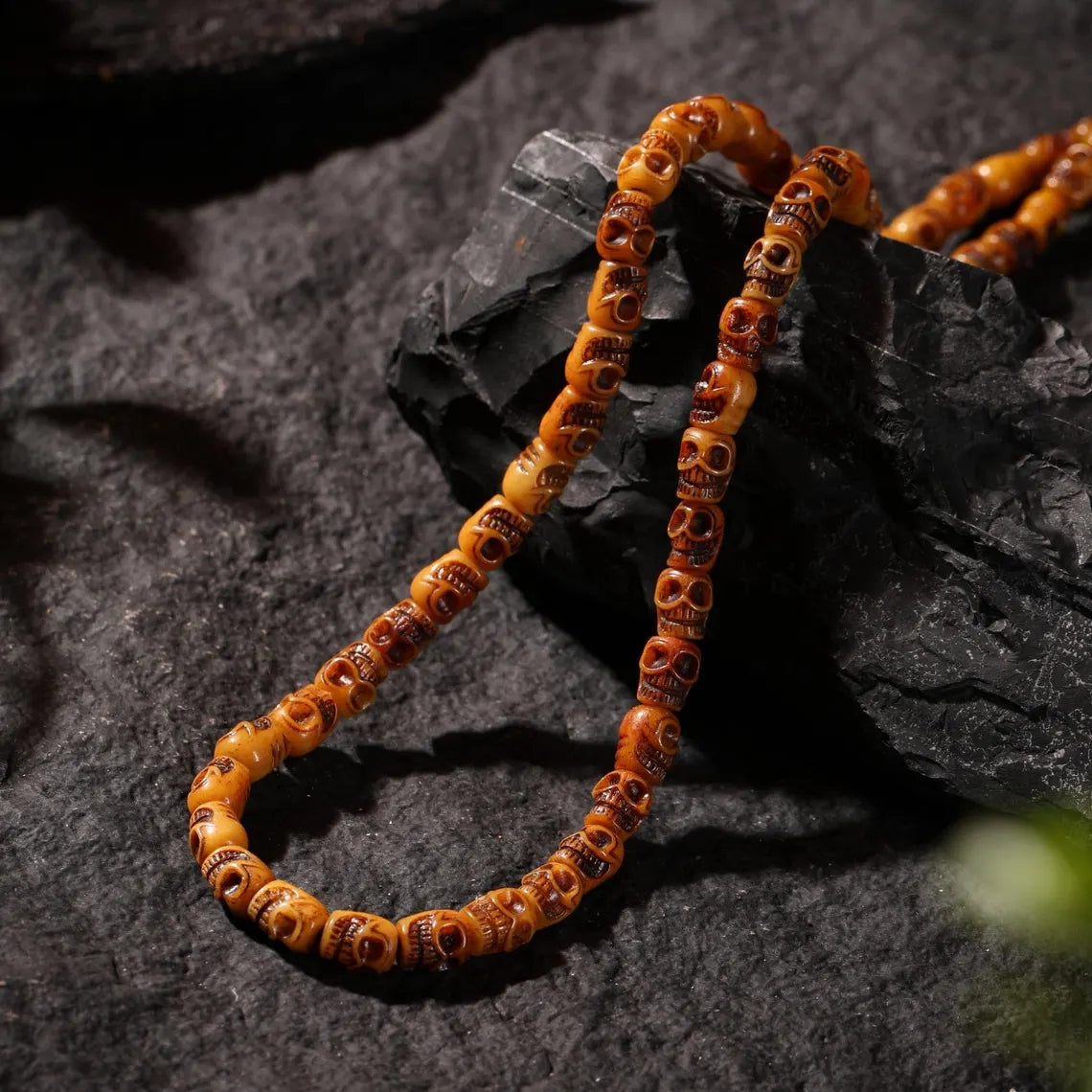Dharma Deer Bone Skull Necklace 108 Mala Beads