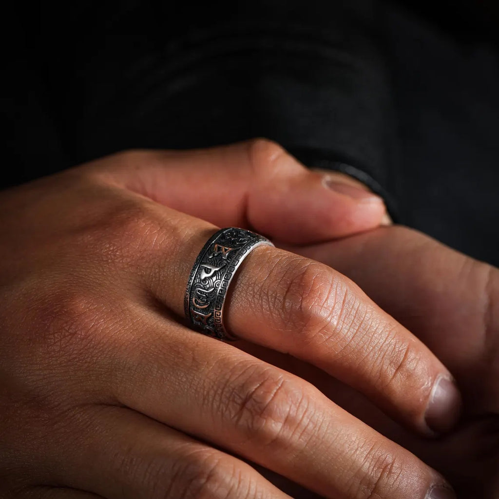 Dharma Deer Om Mani Padme Hum Ring Tibetan Mantra Band Adjustable Silver Ring