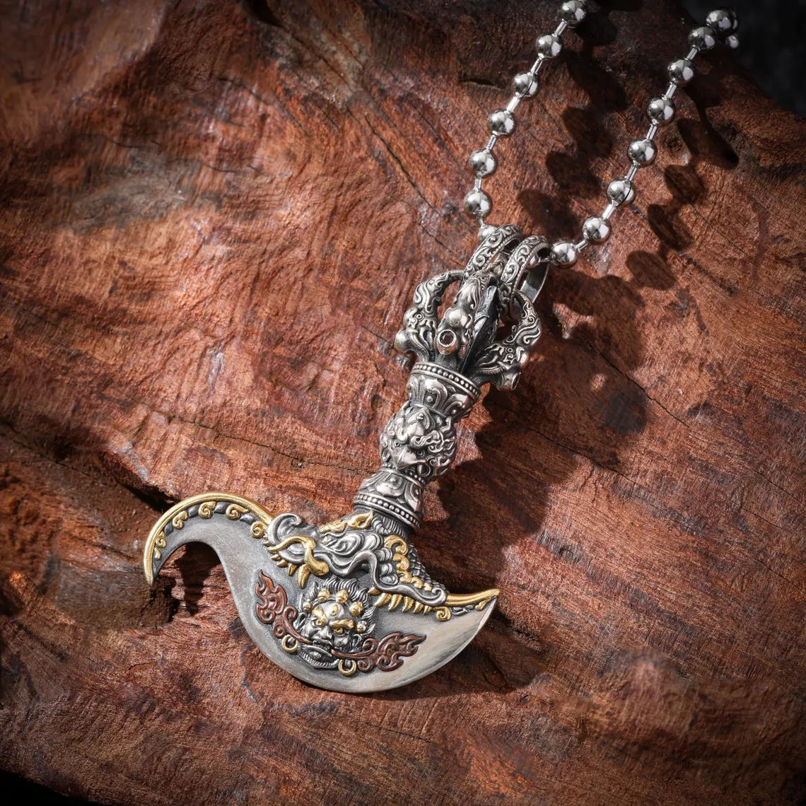 Dharma Deer Daikokuten Vajra Axe Pendant 24K Gold Vermeil