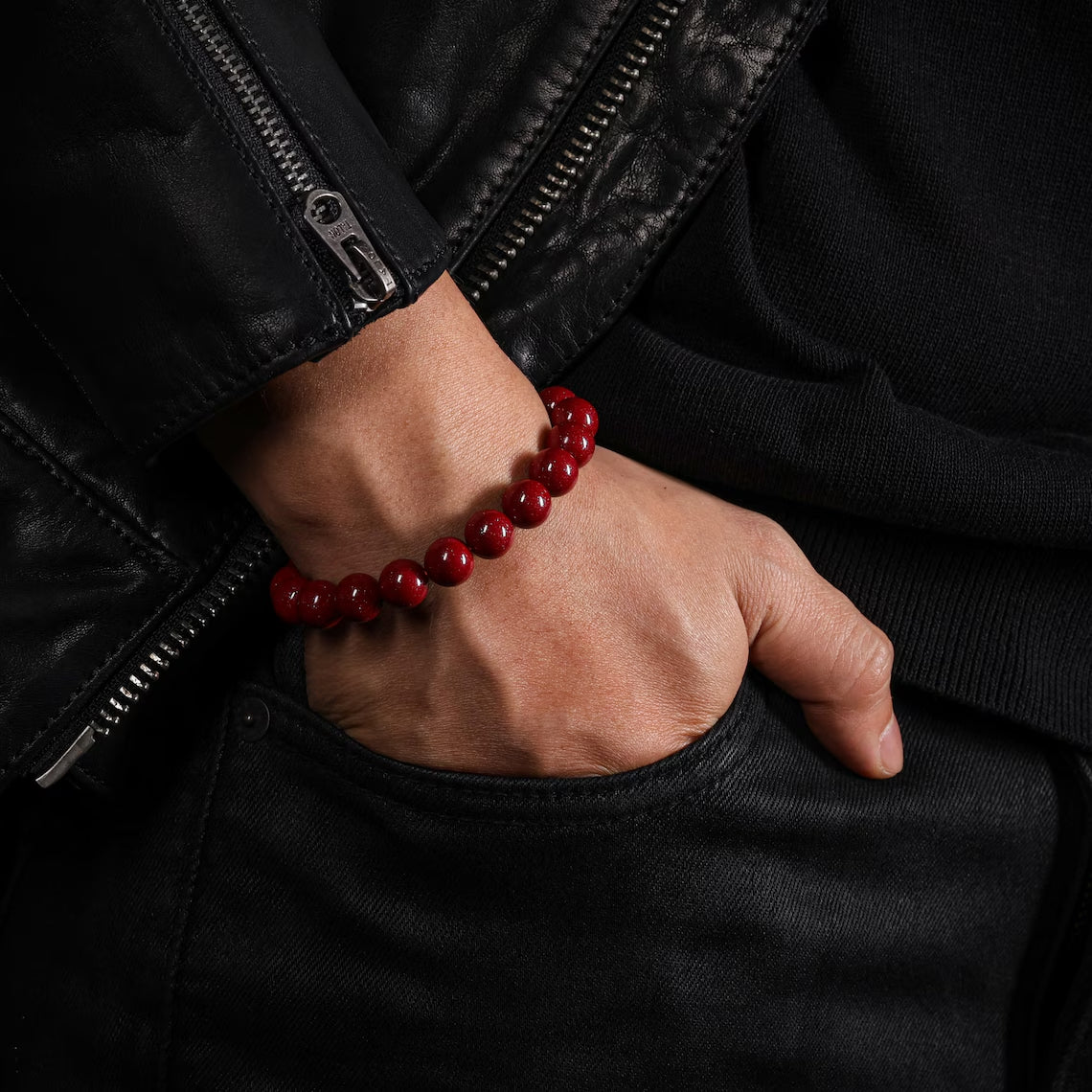 Dharma Deer Cinnabar Amulet Mala Bead Bracelet