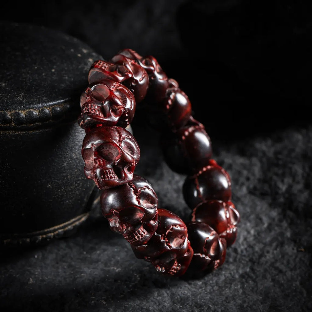 Dharma Deer Red Skull Yak Bone Bracelet Hand-Carved Oversized Beads 20mm