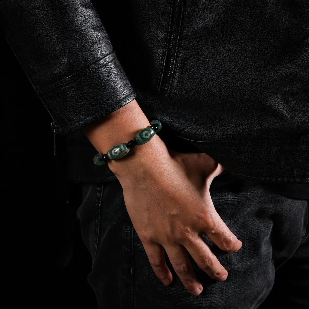 Dharma Deer Tibetan Dzi Agate Bracelet Statement Stretch Bracelet Protective Talisman Jewelry