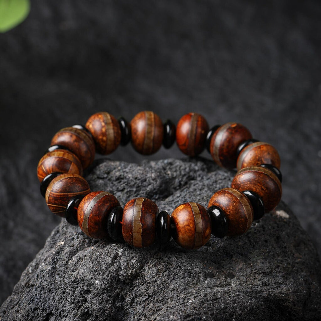 Dharma Deer Tibetan Dzi Mala Bracelet Agate Stretch Bracelet, Spiritual Protection Jewelry