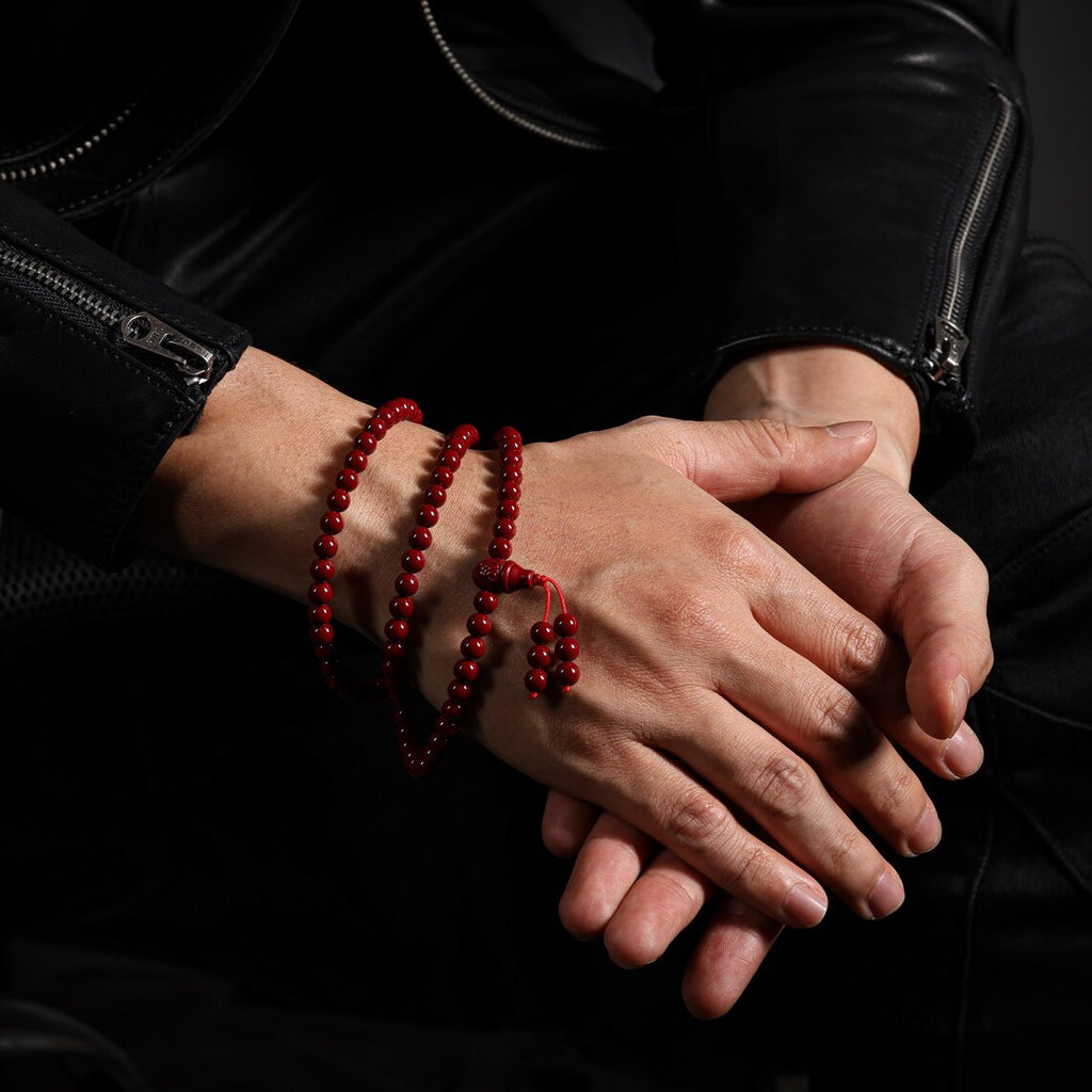 Dharma Deer Cinnabar 108 Mala Beads Necklace