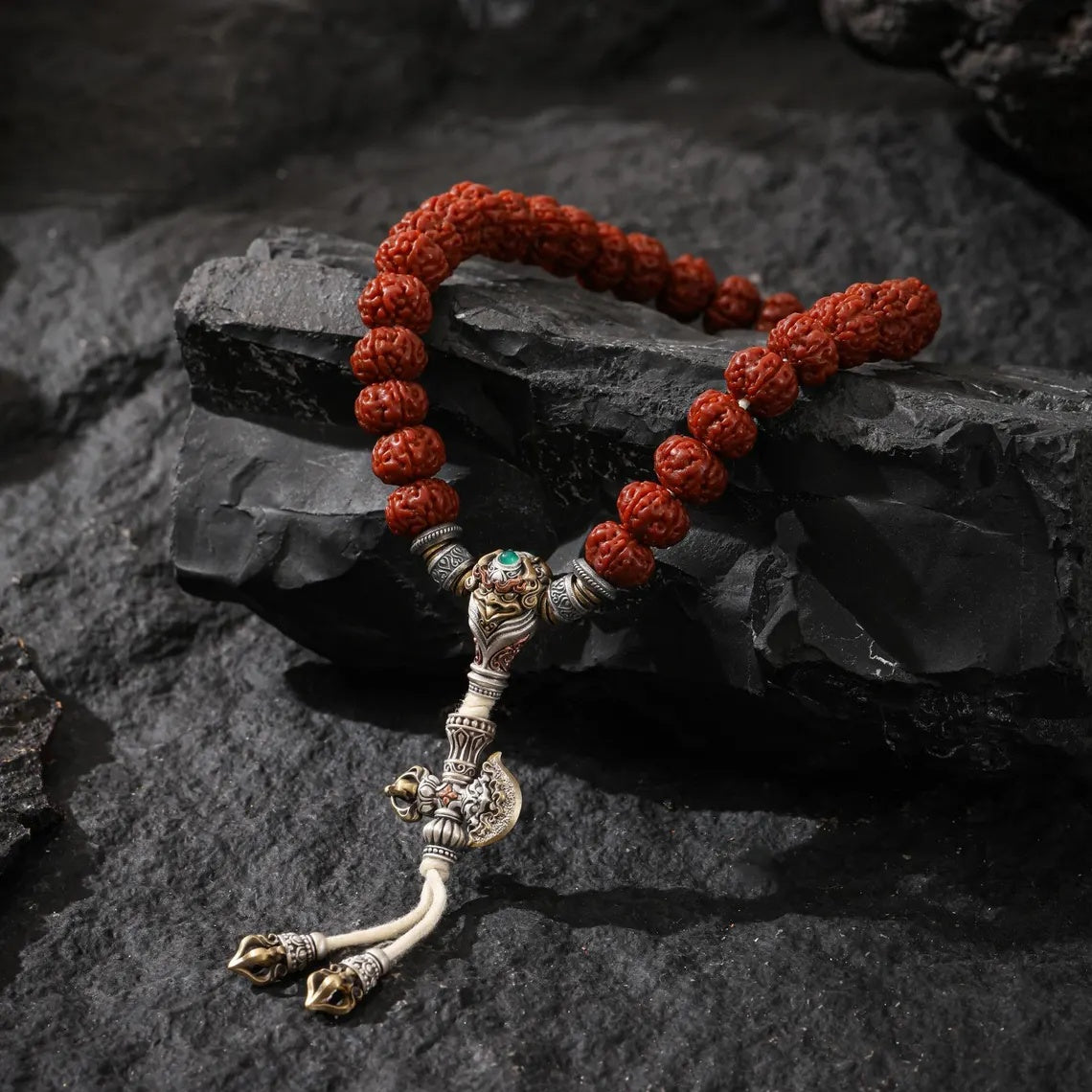 Dharma Deer Vajra Rudraksha Beads Bracelet Tibetan Amulet