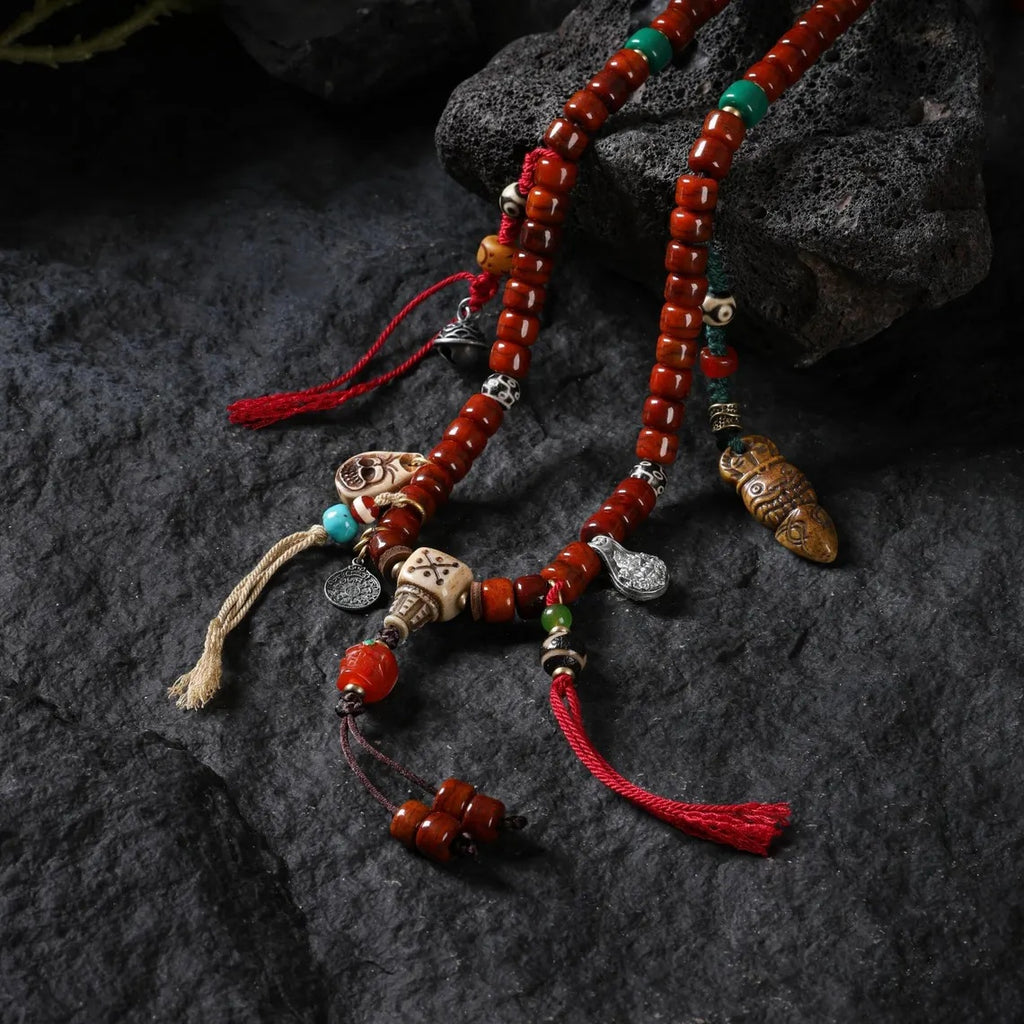 Dharma Deer Bone Necklace 108 Mala Beads
