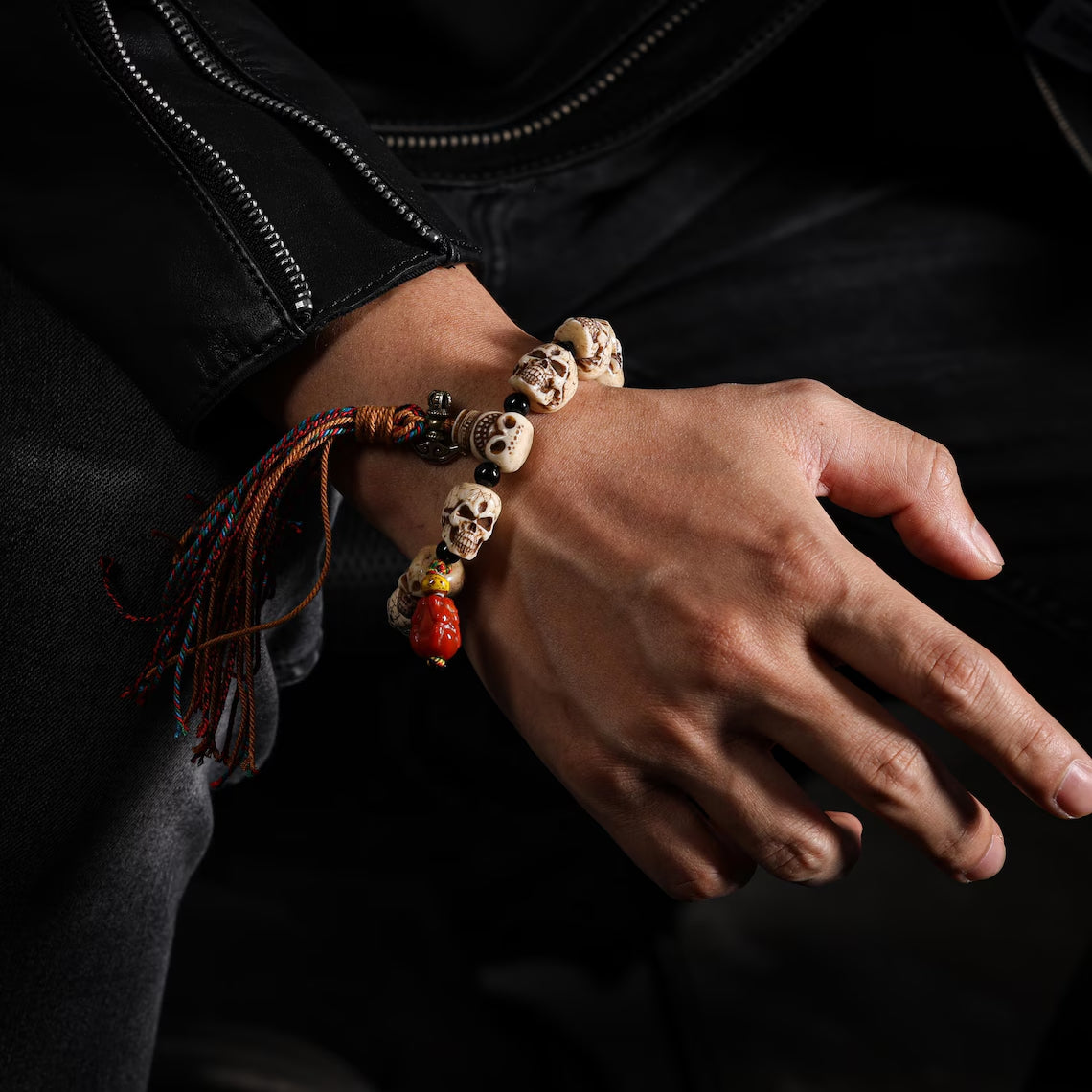 Dharma Deer Bone Skull Bracelet Charnel Ground