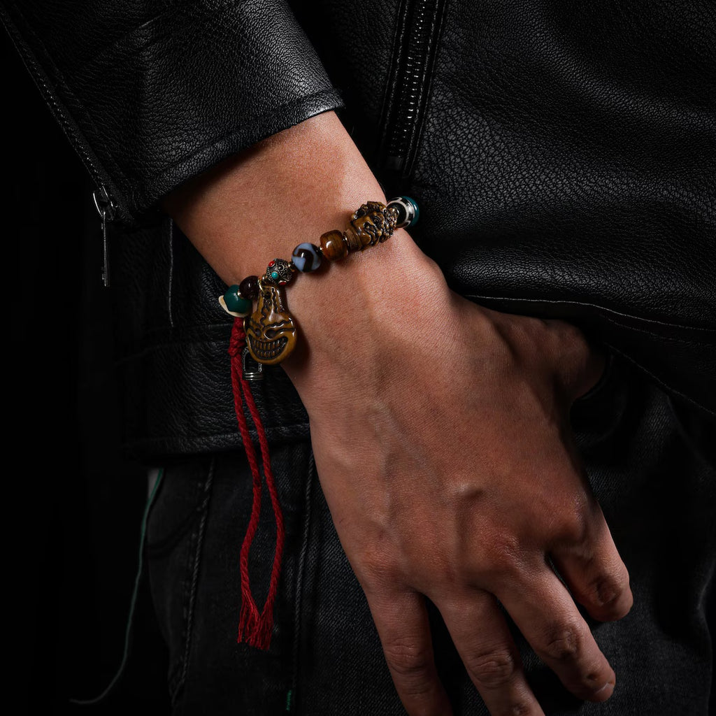 Dharma Deer Yak Bone Bracelet Tibetan Amulet Smiling Fool
