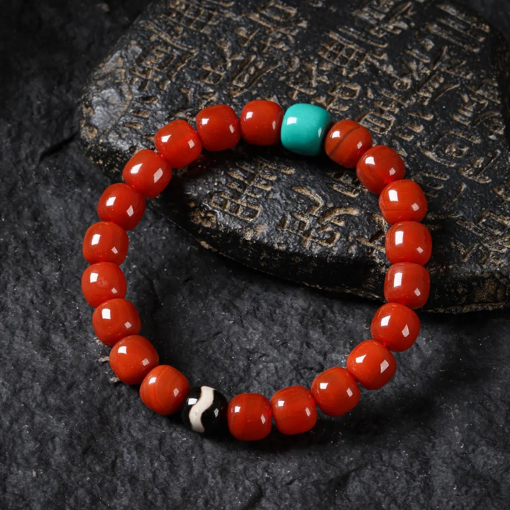 Dharma Deer Red Agate Turquoise Bracelet Dzi