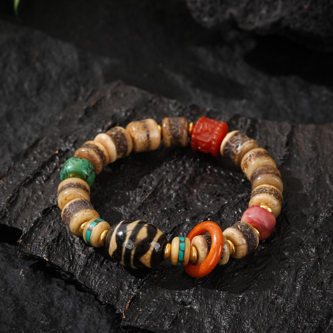 Dharma Deer Yak Bone Tibetan Talisman Bracelet