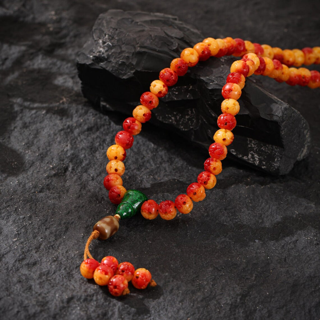 Dharma Deer Yak Bone Necklace 108 Mala Beads Hollow Design