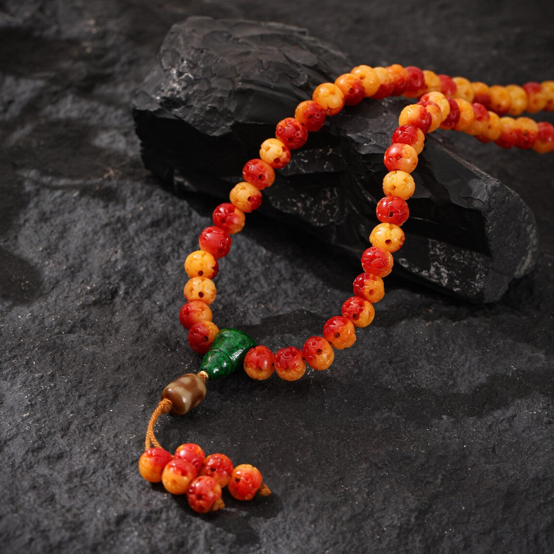 Dharma Deer Yak Bone Necklace 108 Mala Beads Hollow Design