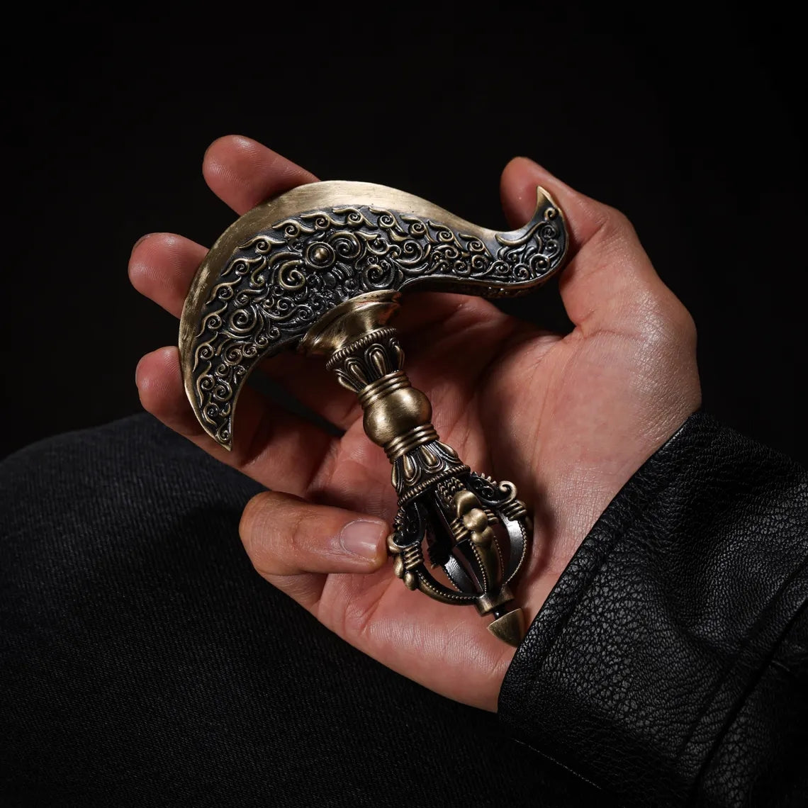 Dharma Deer Brass Vajra Phurba Handheld Ritual Object 12cm