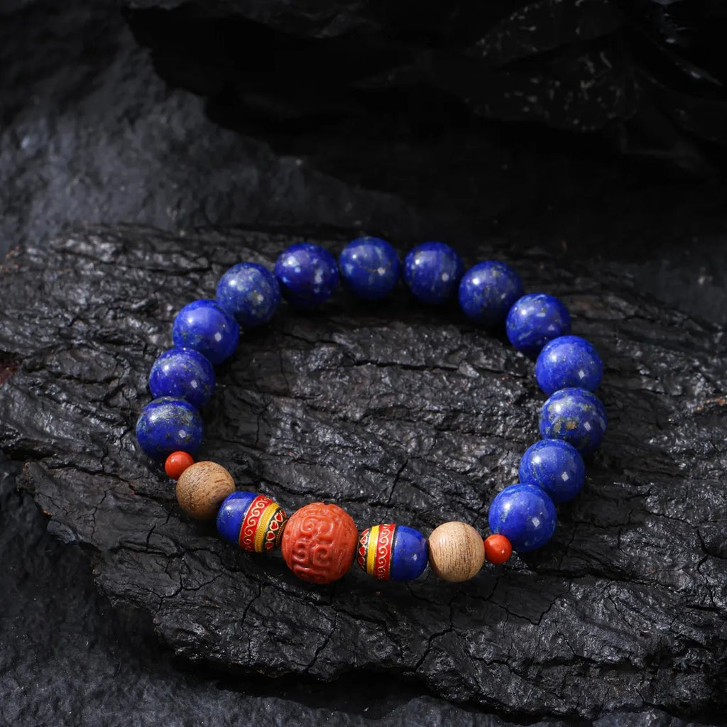 Dharma Deer Lapis Lazuli bracelet with Red Agate Accent