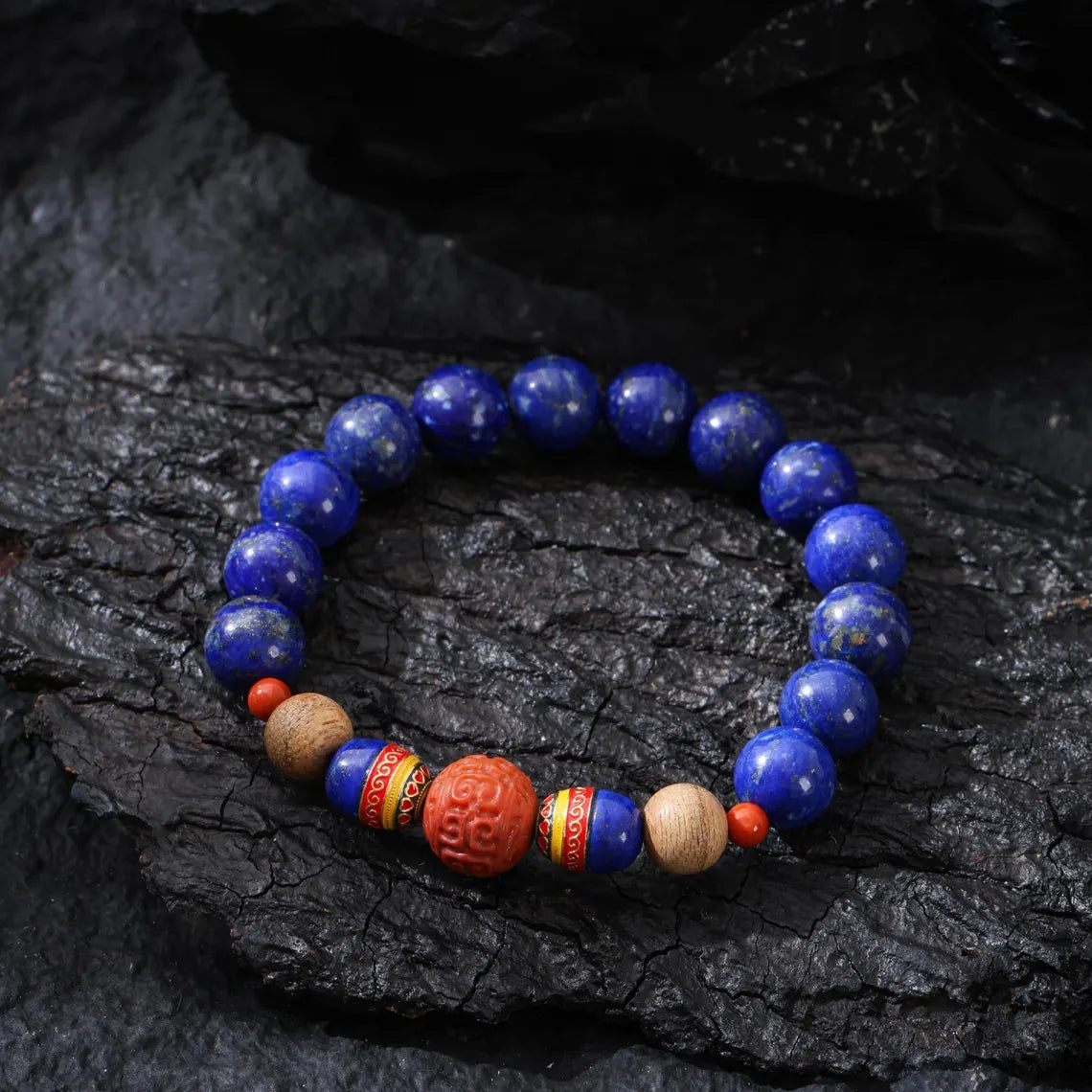 Dharma Deer Lapis Lazuli bracelet with Red Agate Accent