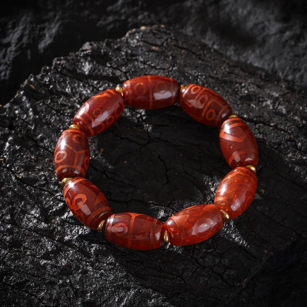 Dharma Deer Tibetan Three-Eyed Dzi Mala Bracelet