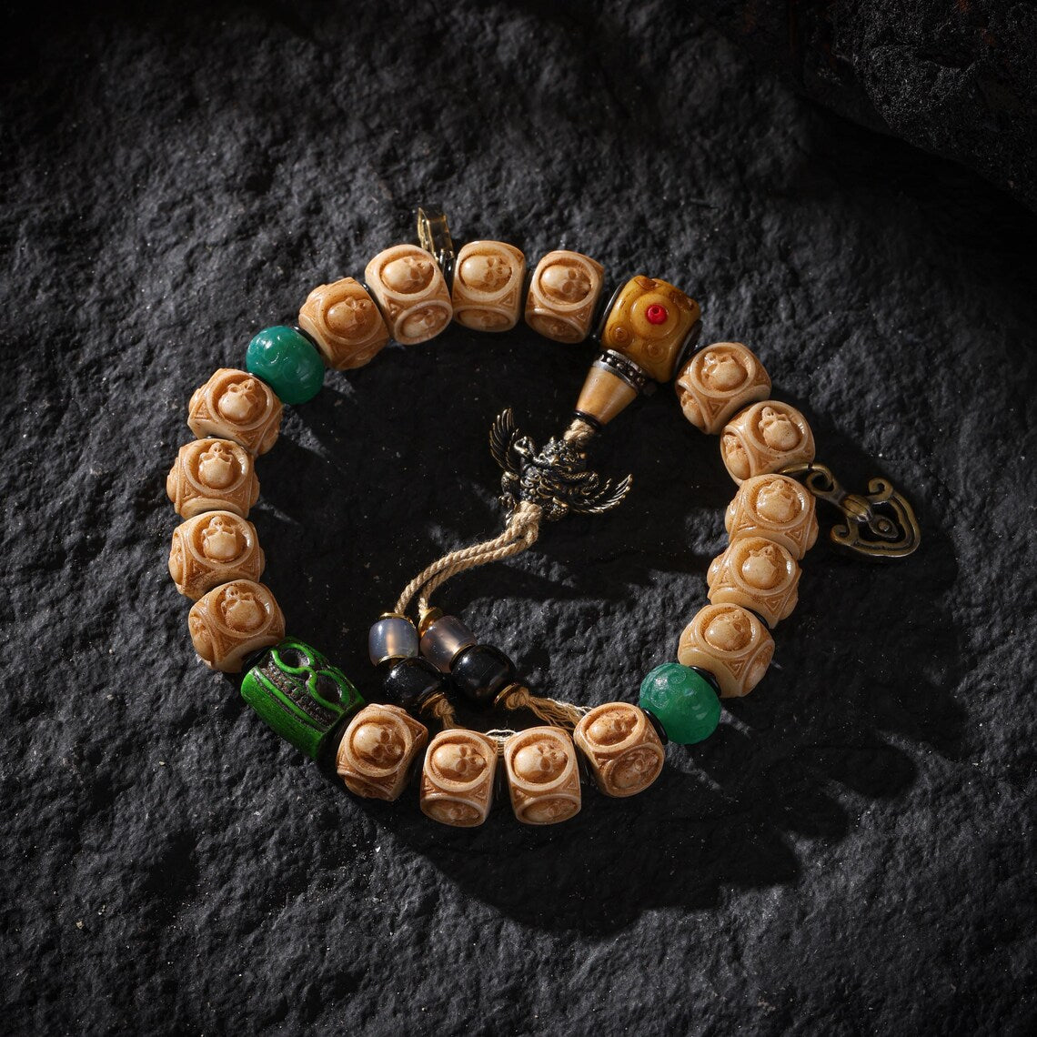 Dharma Deer Yak Bone Skull Bracelet Tibetan Amulte