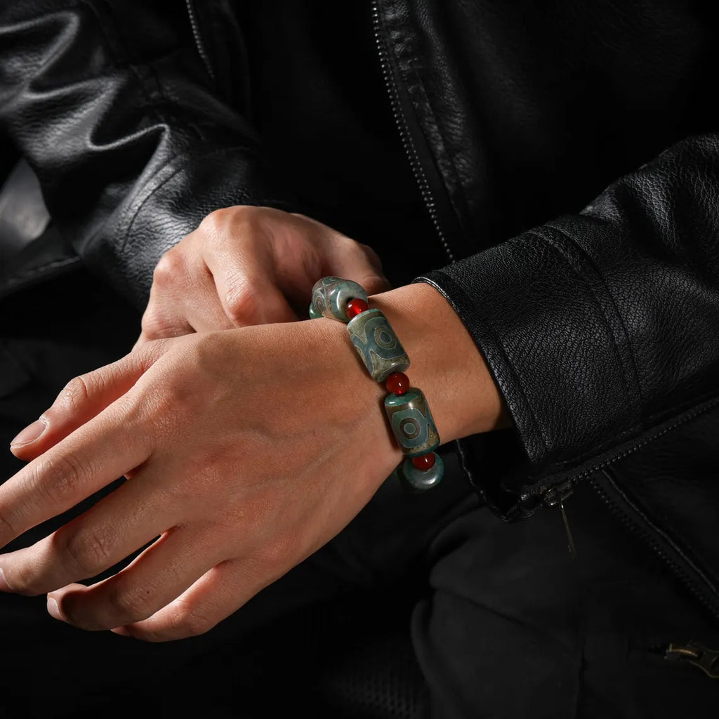 Dharma Deer Tibetan Dzi Agate Bracelet Statement Stretch Bracelet Protective Talisman Jewelry