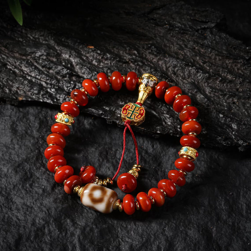 Dharma Deer Red Agate Tibetan Bracelet