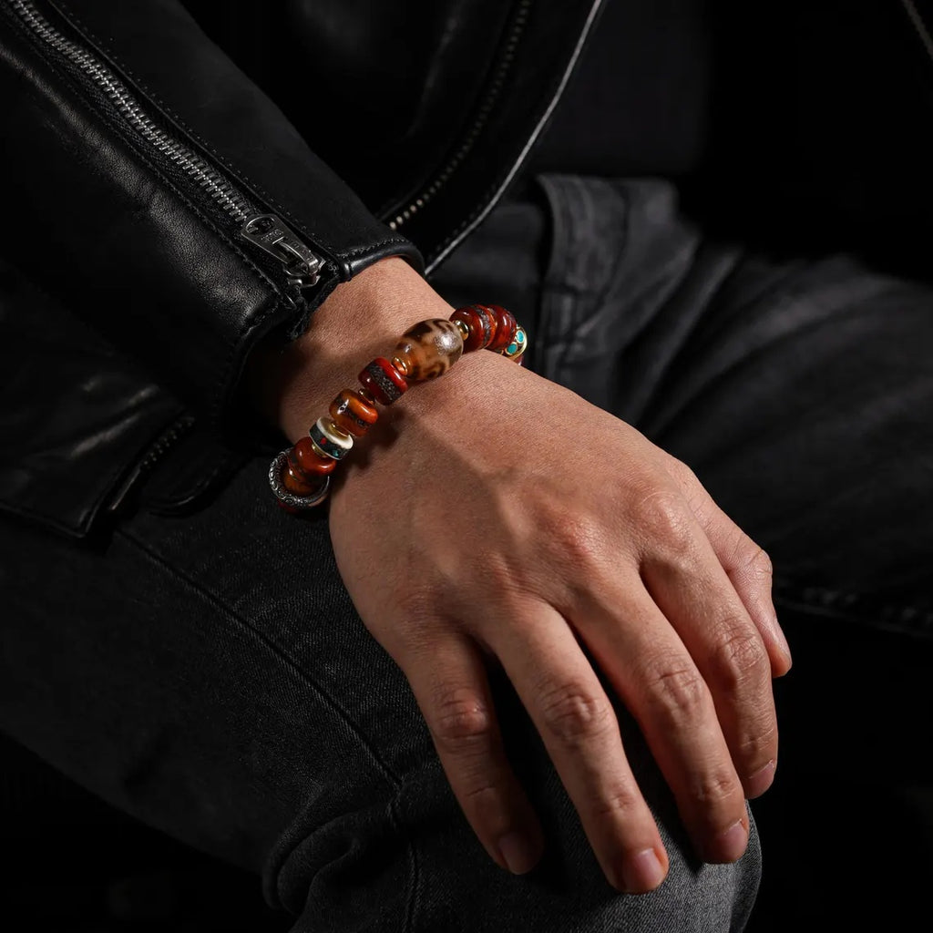 Dharma Deer Yak Bone Bead Bracelet with Dzi Accent