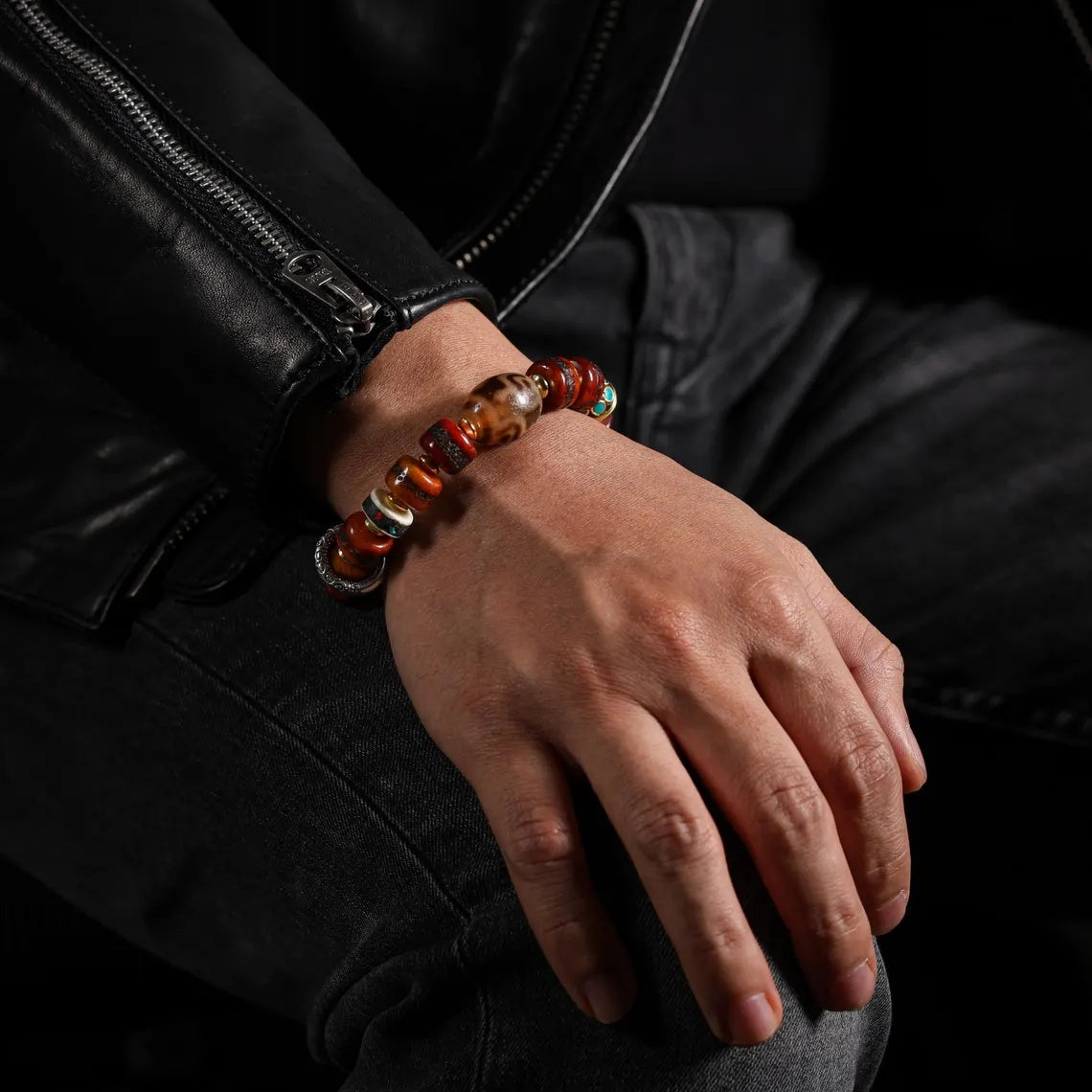 Dharma Deer Yak Bone Bead Bracelet with Dzi Accent