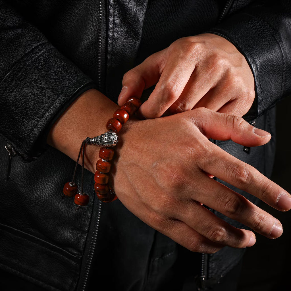 Dharma Deer Yak Bone Bracelet with Om Mani Padme Hum Bead, Adjustable Bracelet