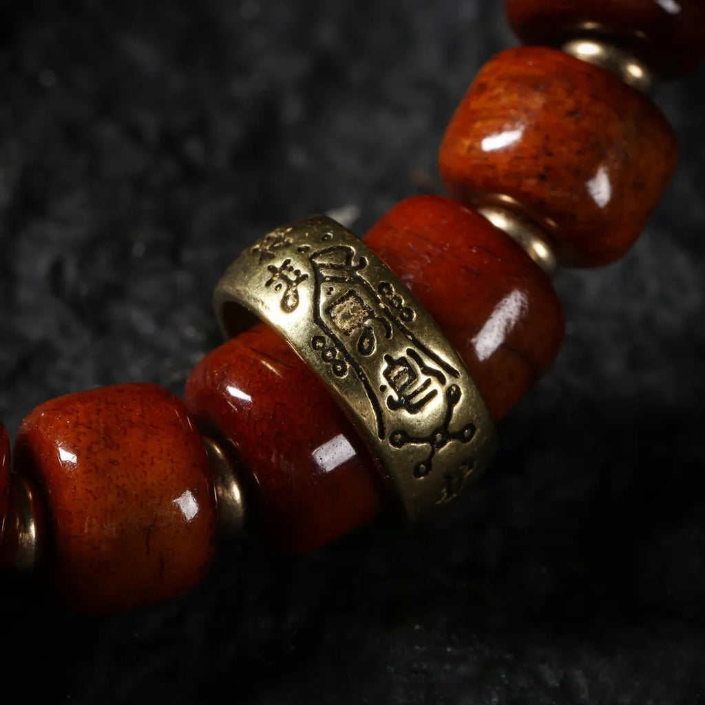 Dharma Deer Yak Bone Carved Skull Bracelet Amulet