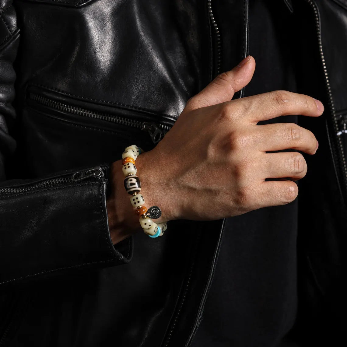 Dharma Deer Yak Bone Bracelet Turquoise & Dzi Accents