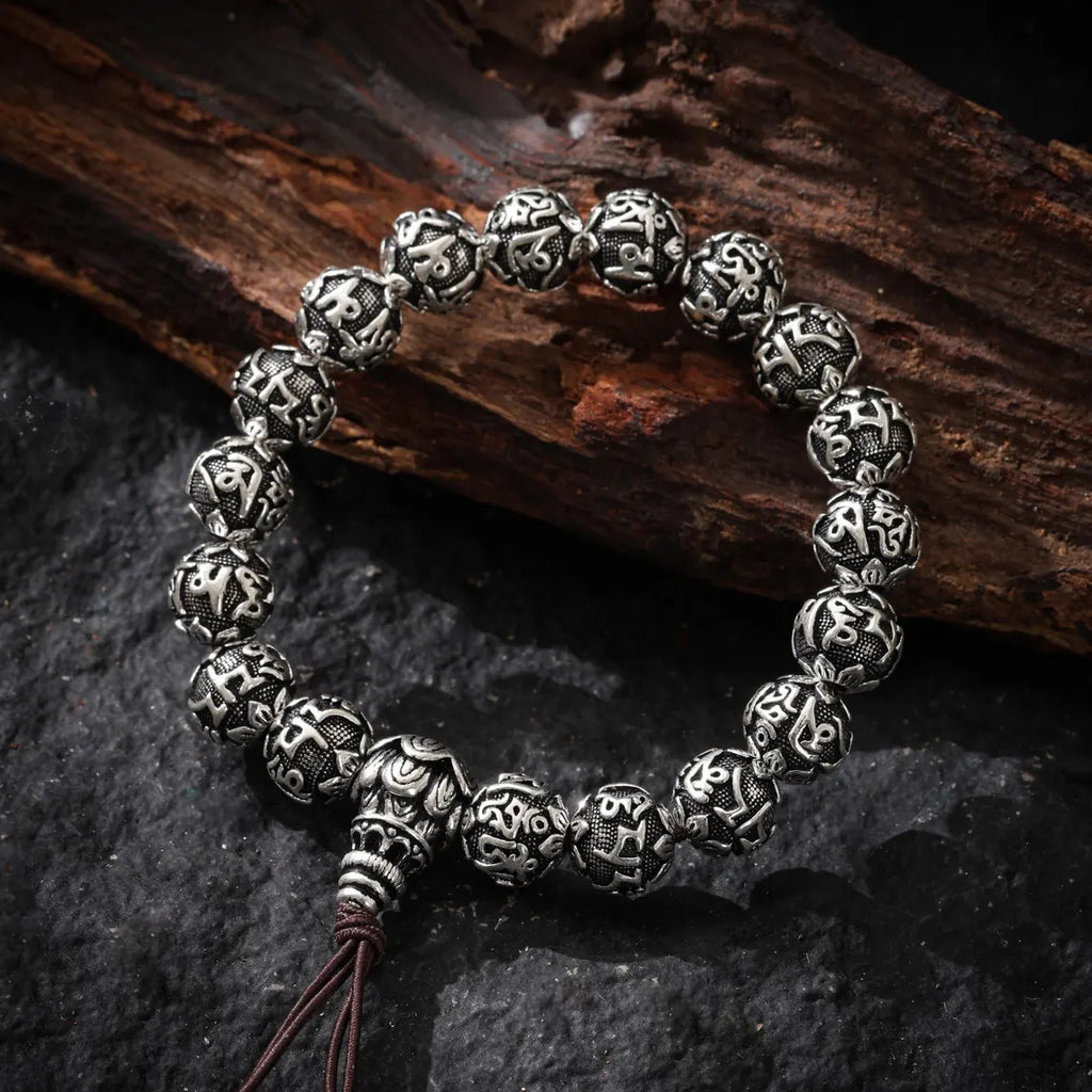 Dharma Deer Tibetan Om Sterling Silver Bracelet