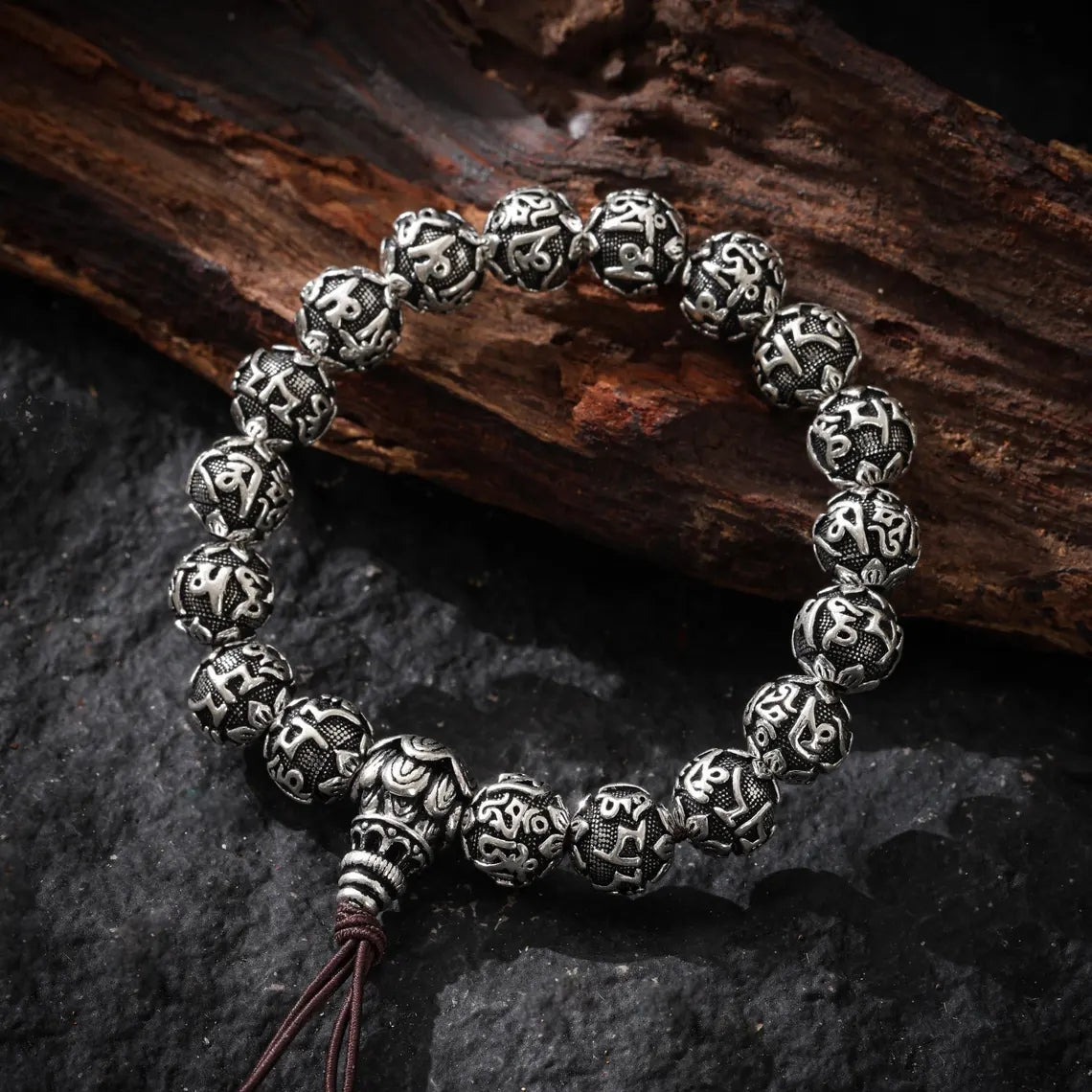 Dharma Deer Tibetan Om Sterling Silver Bracelet