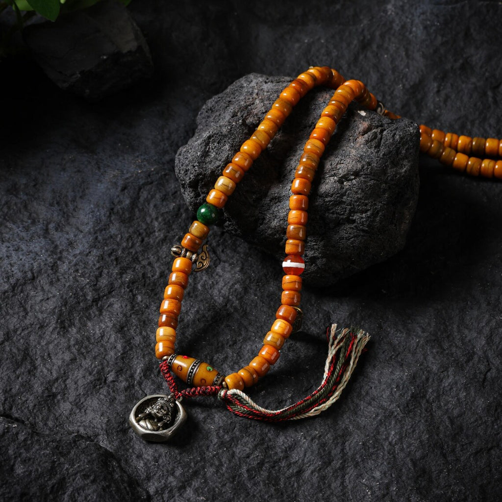 Dharma Deer Bone Necklace 108 Mala Beads Tibetan Talisman