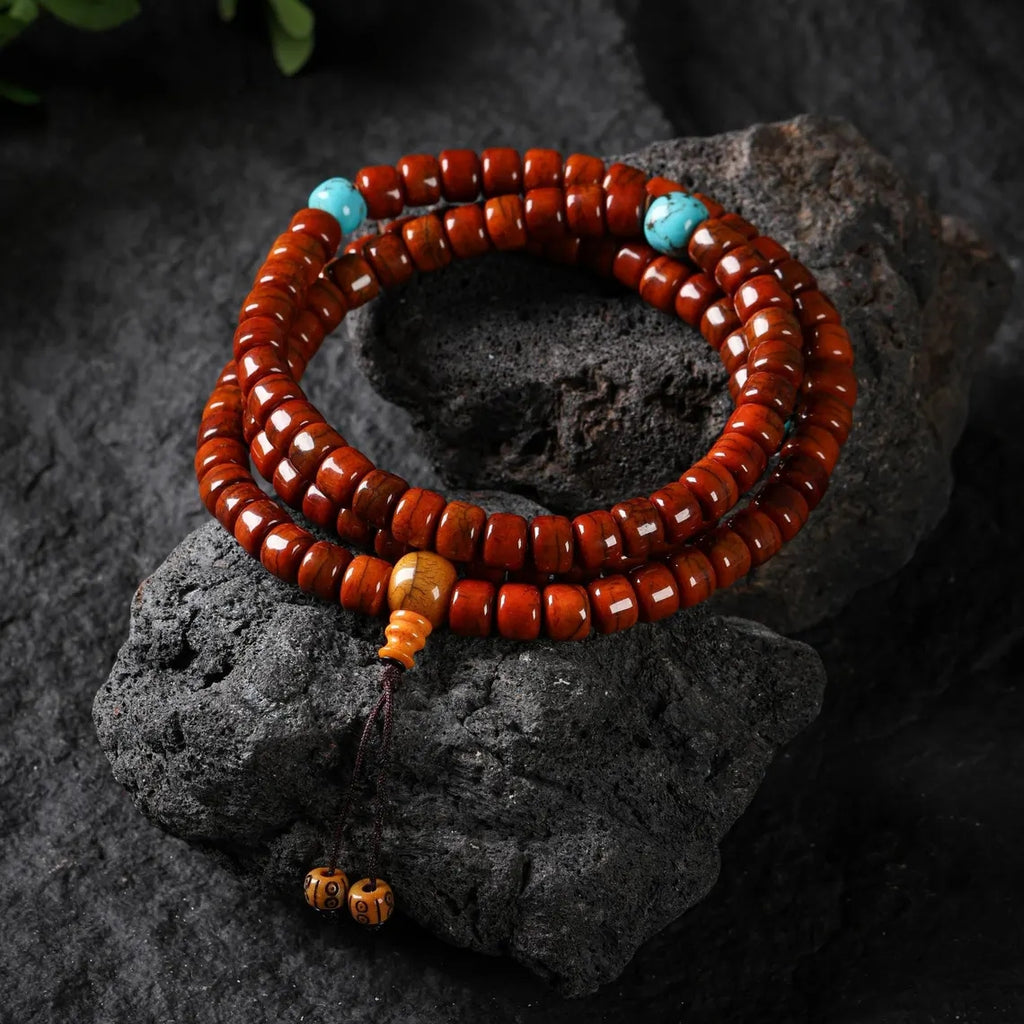 Dharma Deer Yak Bone 108 Mala Beads with Turquoise