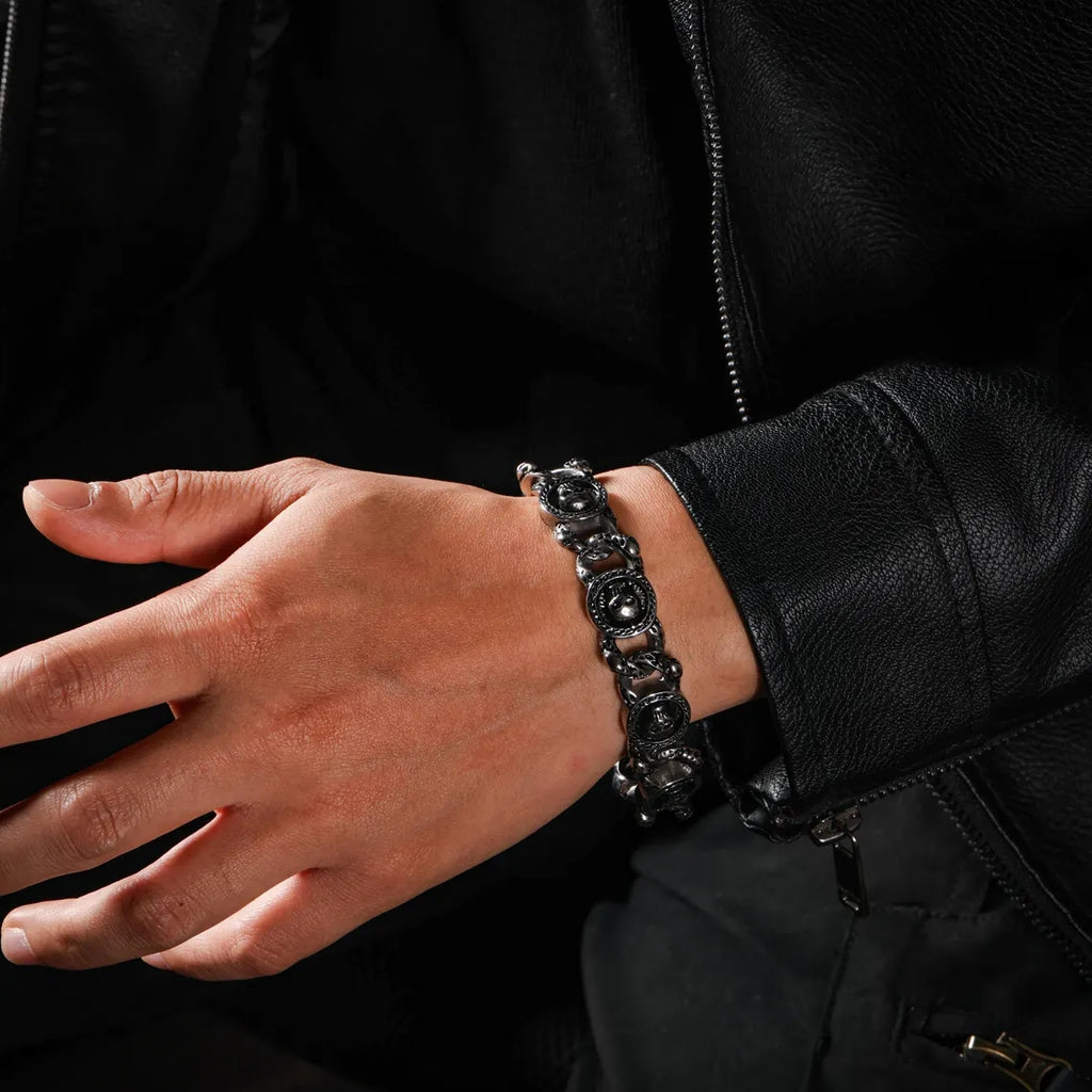 Dharma Deer Skull Chain Bracelet, 316L Stainless Steel, Heavy Statement Bracelet, Spring Clasp