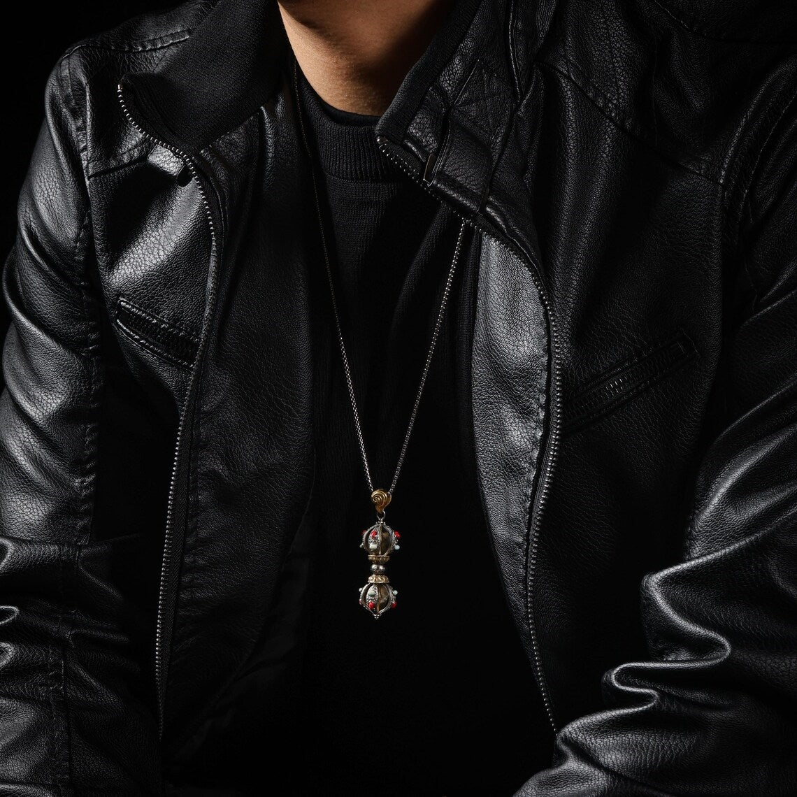 Dharma Deer Five-Pronged Vajra Pendant Necklace Tibetan Amulet