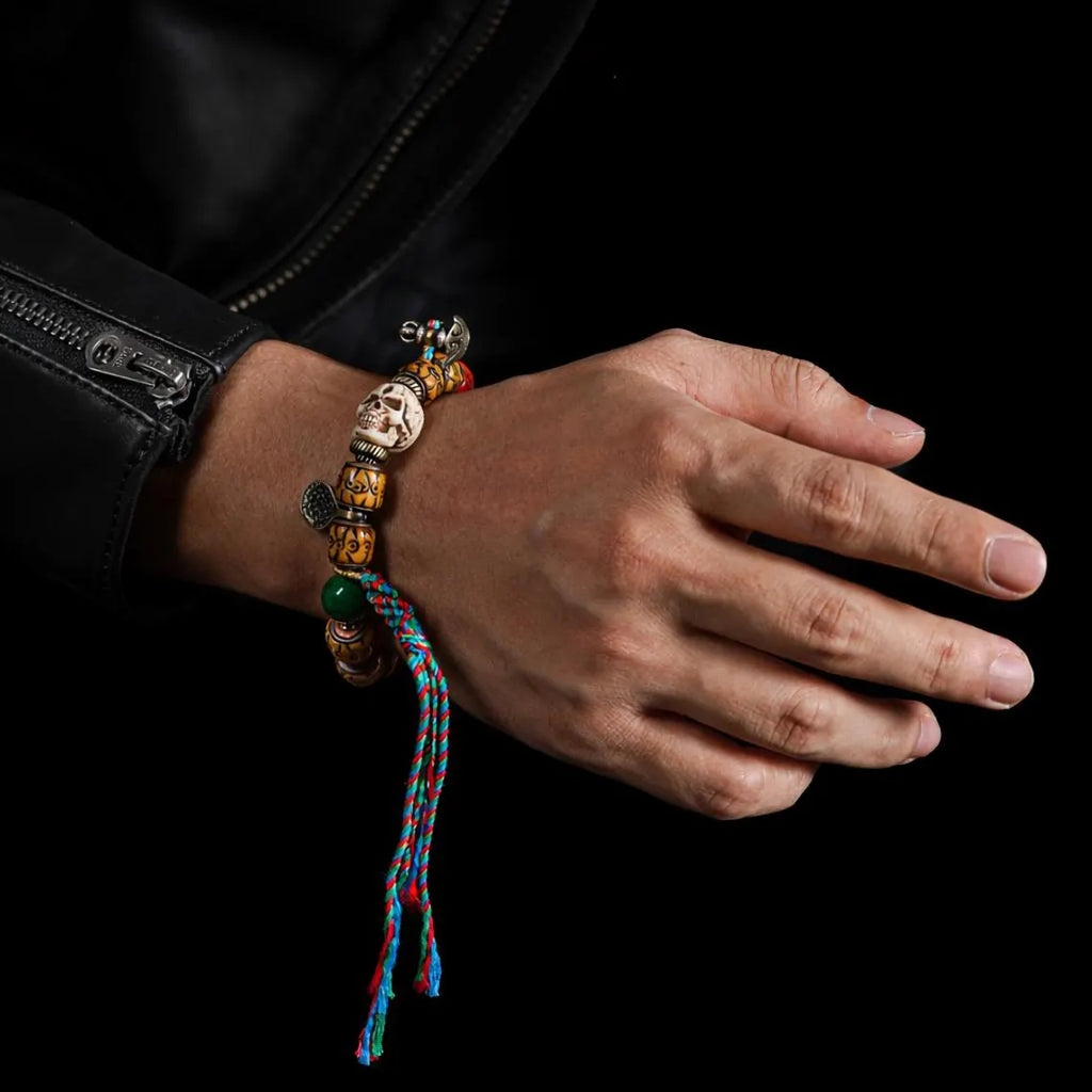 Dharma Deer Bone Skull Bracelet Tibetan Protection Talisman