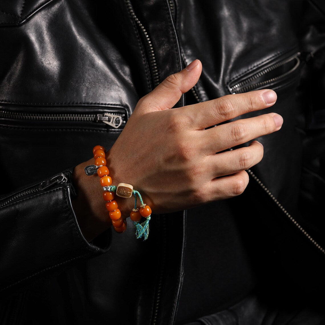 Dharma Deer Tibetan Sacred Yak Bone Bracelet Dzi & Zaki