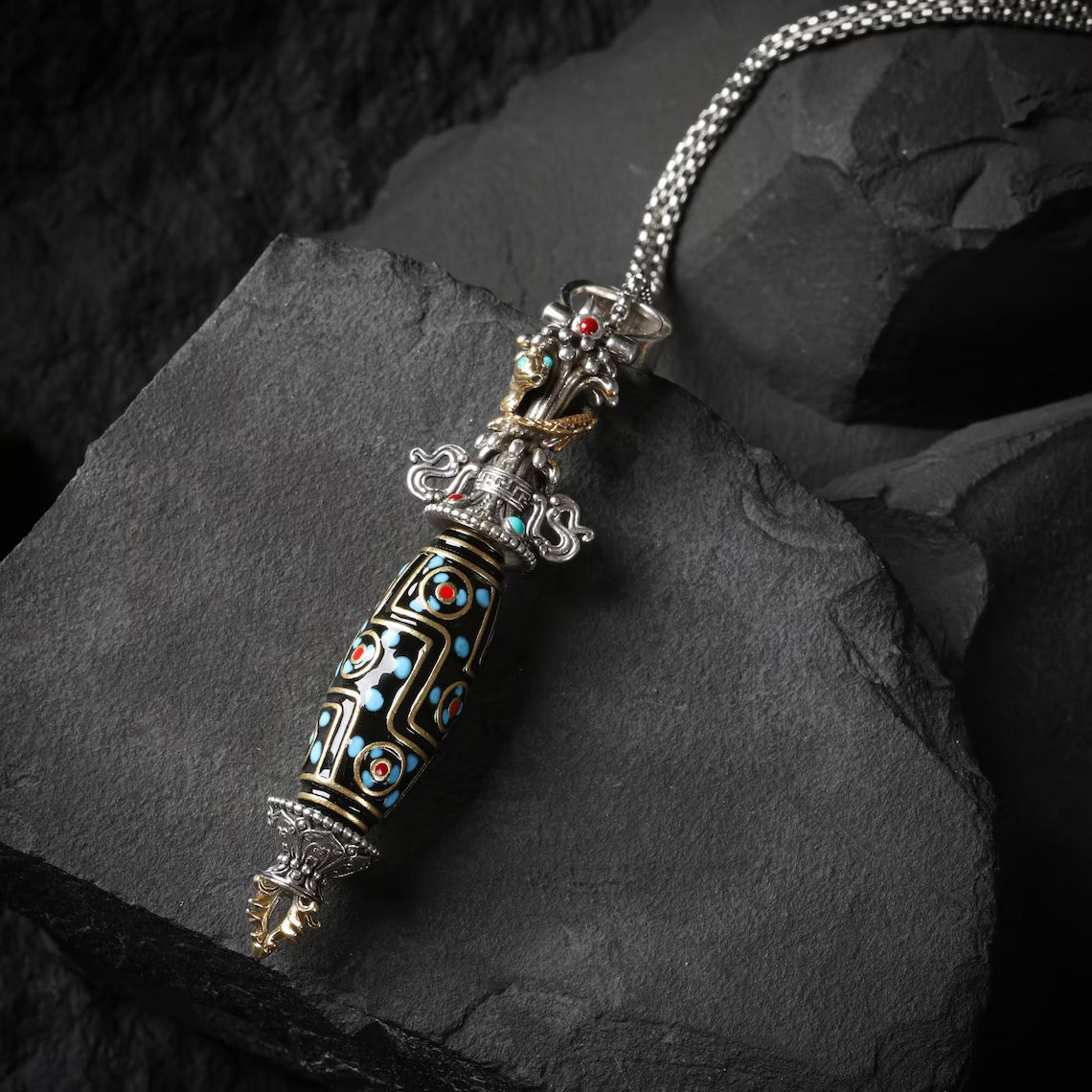 Dharma Deer Vajra Rotating Dzi Pendant Necklace