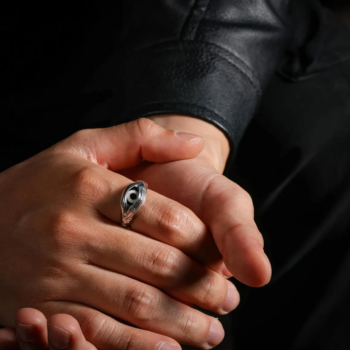 Dharma Deer Dzi Ring Sterling Silver Adjustable Tibetan Statement Ring