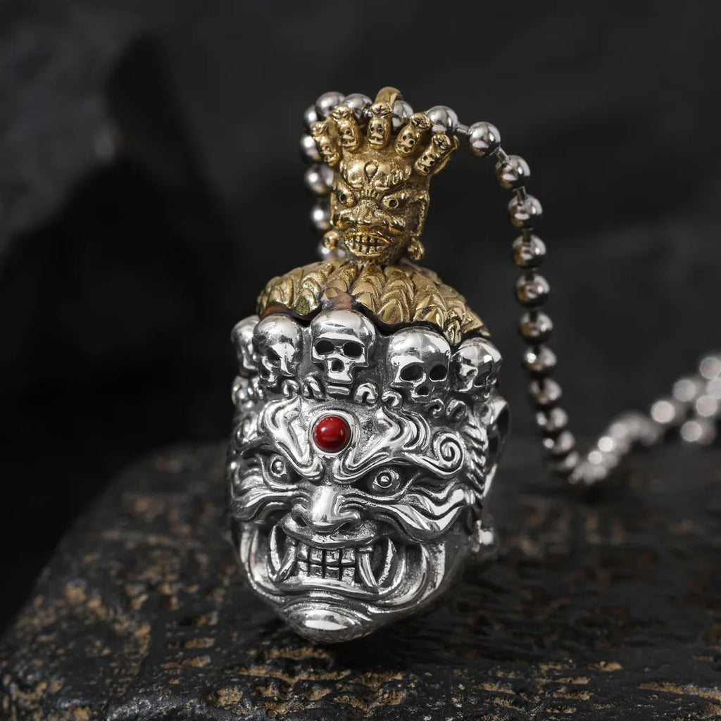 Dharma Deer Tibetan Mahakala Protector Pendant Black Deity