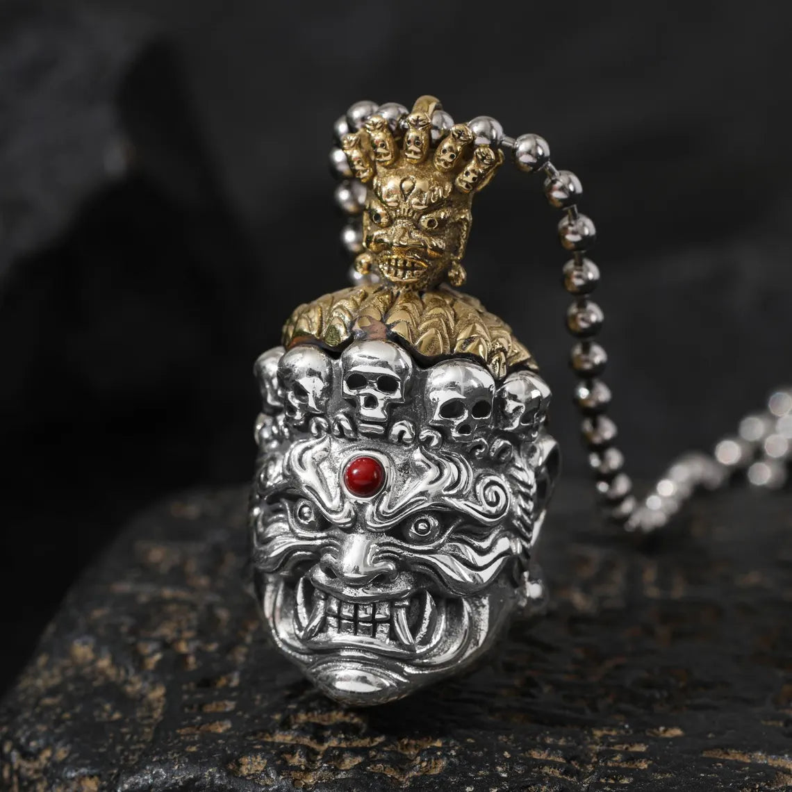 Dharma Deer Tibetan Mahakala Protector Pendant Black Deity