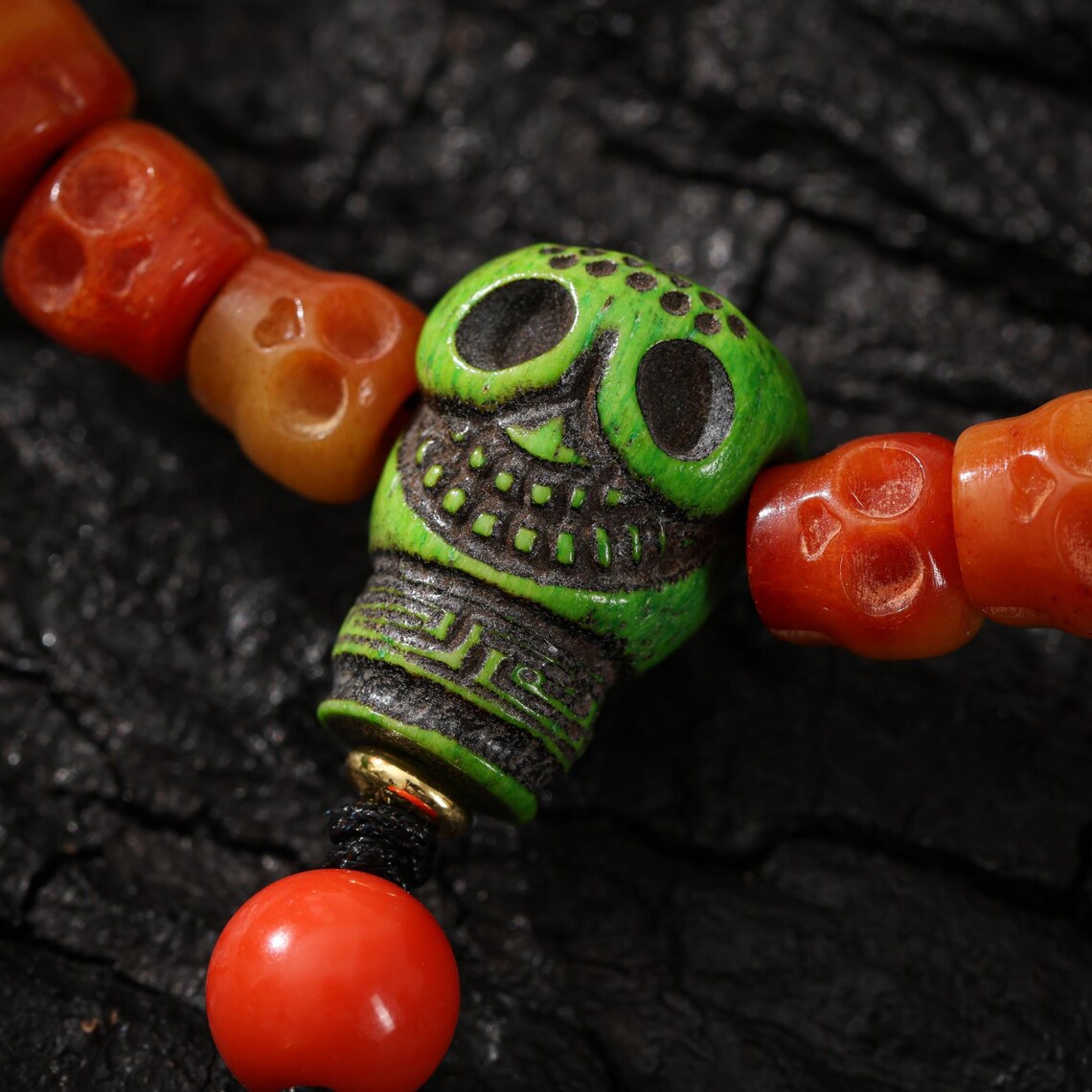 Dharma Deer Bone Skull Necklace 108 Mala Beads