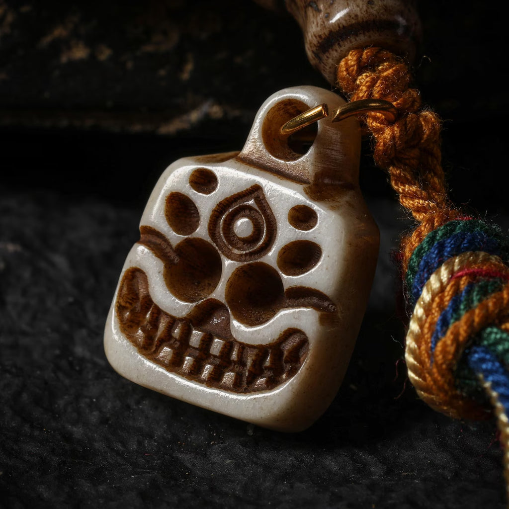 Dharma Deer Yak Bone Carved Skull Bracelet Amulet