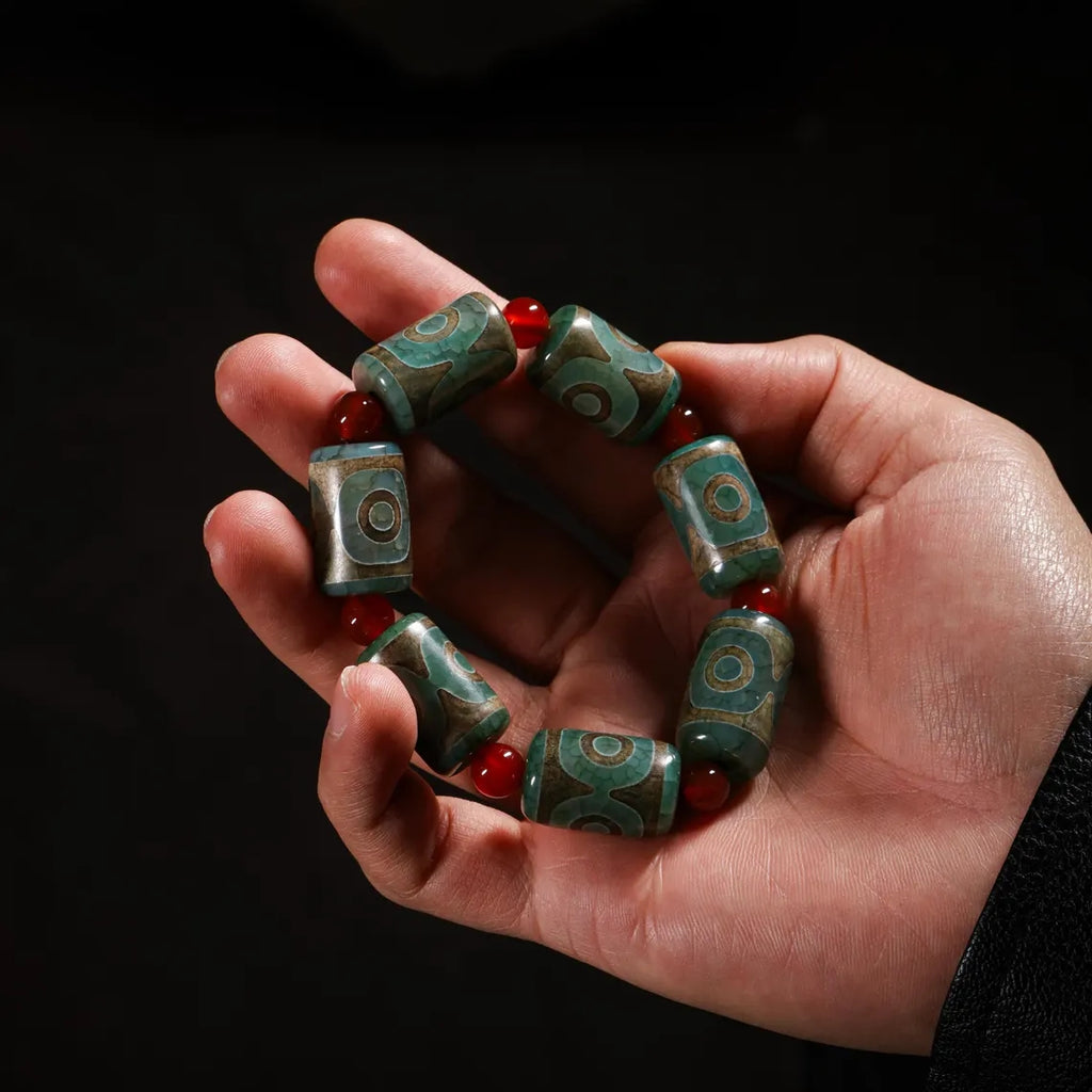 Dharma Deer Tibetan Dzi Agate Bracelet Statement Stretch Bracelet Protective Talisman Jewelry