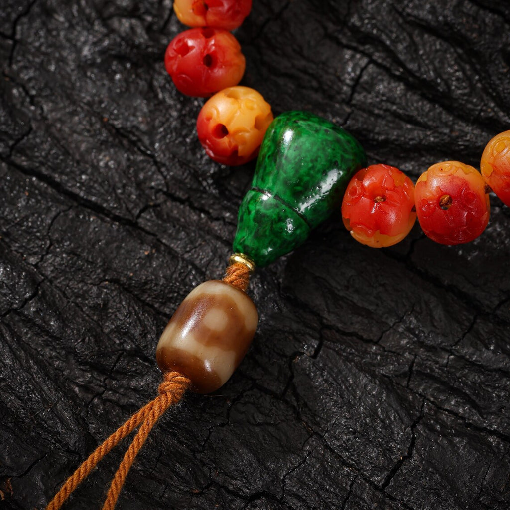 Dharma Deer Yak Bone Necklace 108 Mala Beads Hollow Design