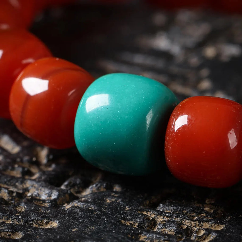 Dharma Deer Red Agate Turquoise Bracelet Dzi