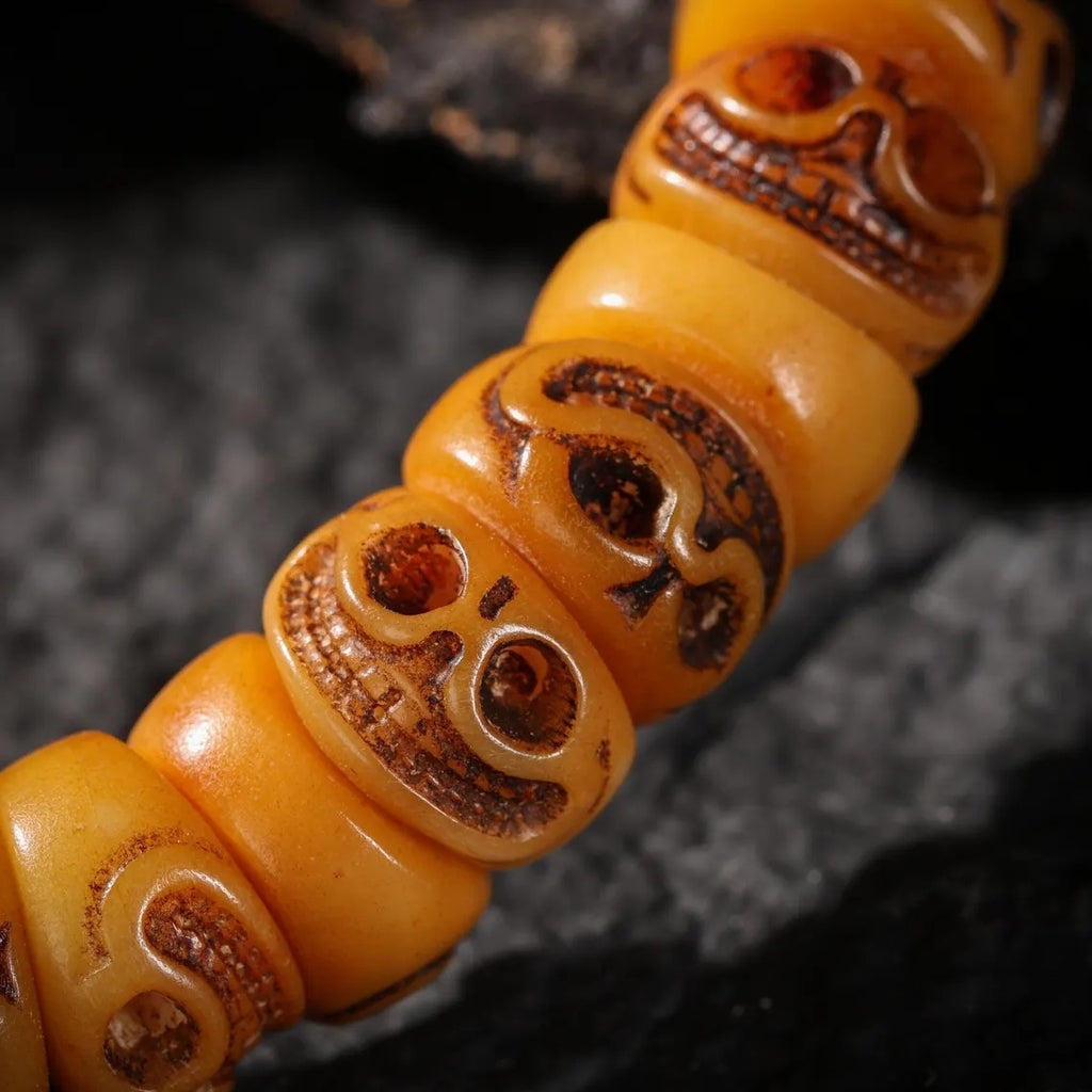 Dharma Deer Yak Bone Smiling Skull Bracelet