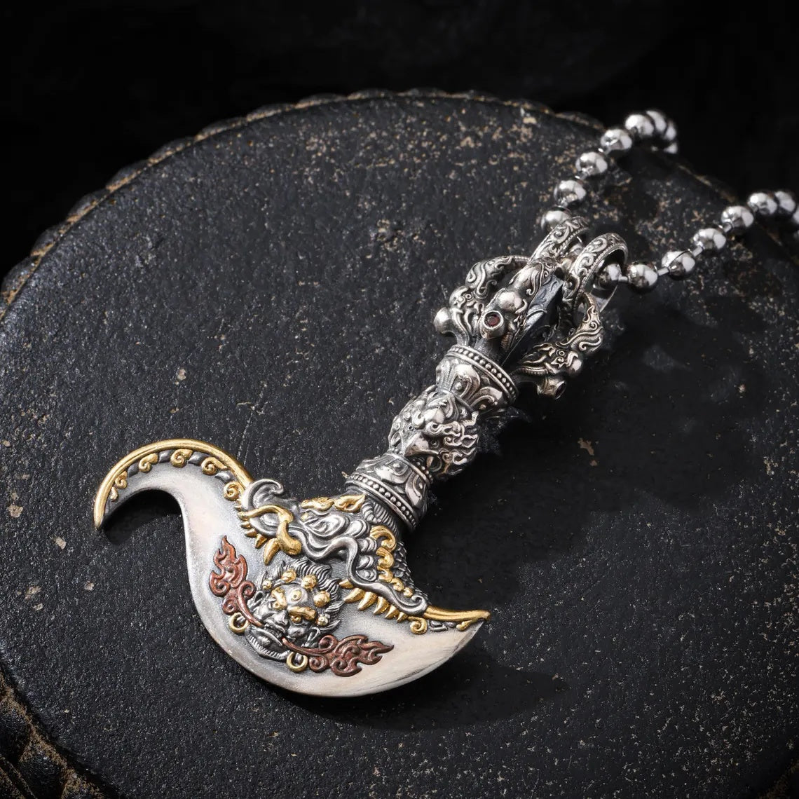 Dharma Deer Daikokuten Vajra Axe Pendant 24K Gold Vermeil