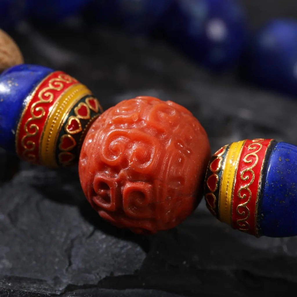 Dharma Deer Lapis Lazuli bracelet with Red Agate Accent