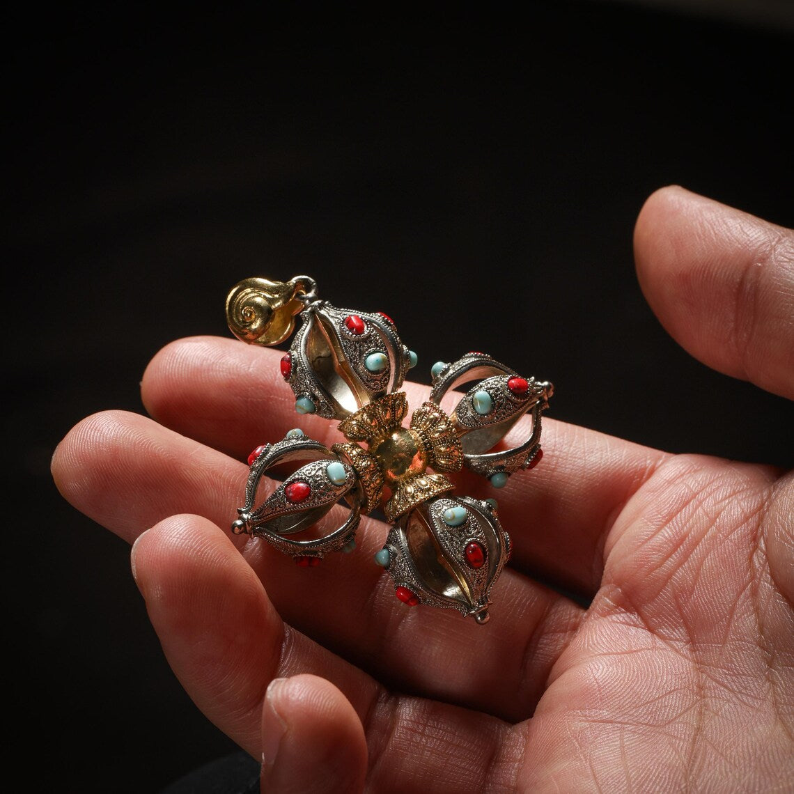 Dharma Deer Cross Vajra Pendant Tibetan Amulet